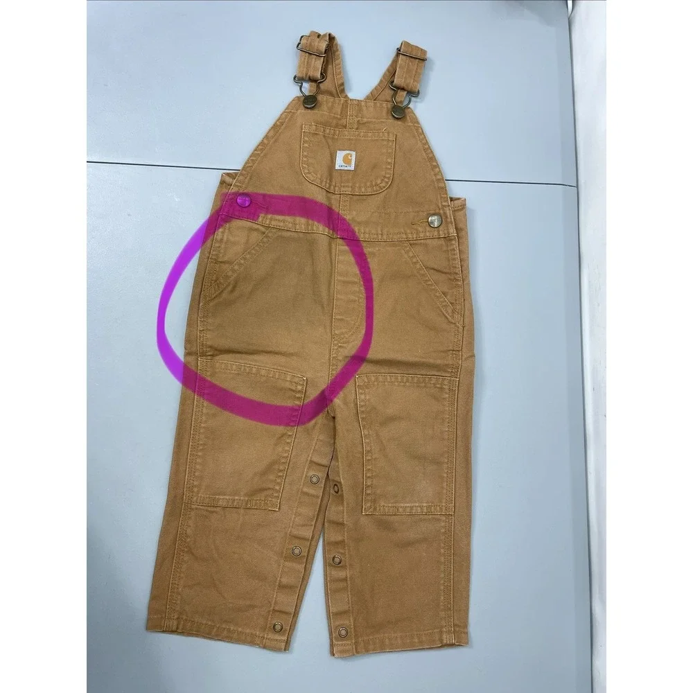 Carhartt Infant Canvas Bib Overalls Duck Canvas Double Knee Farmer Brown Kid 18M